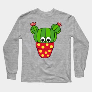 Cute Cactus Design #344: Nice Cactus In Polka Dot Pot Long Sleeve T-Shirt